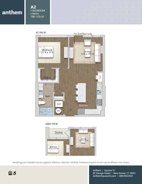 Floor plan for 1 bed, 1 bath, 773 sqft